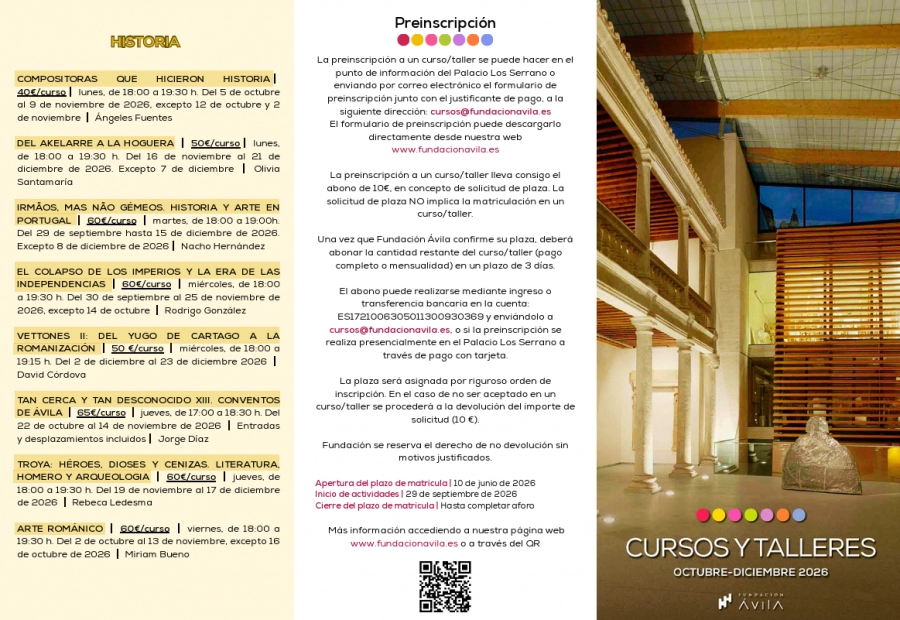 Ya está abierto el plazo de inscripción para nuestros cursos y talleres de octubre a diciembre de 2026.
